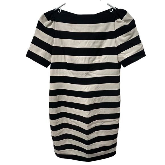 Moschino Main Line Black Cream Striped Dress Virgin Wool Short Sleeve Size 8